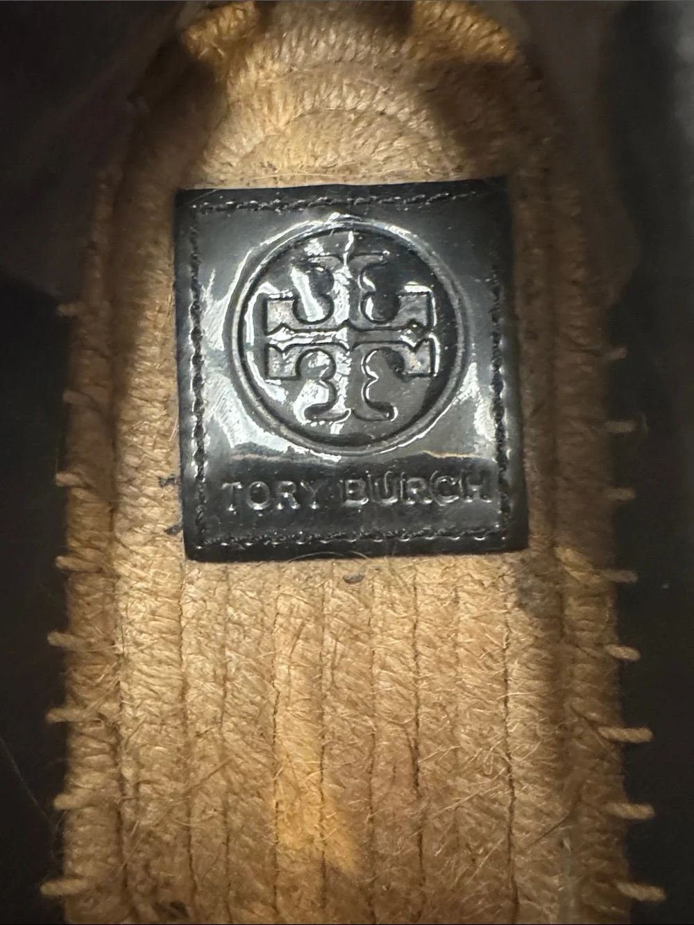 Tory Burch Black Canvas Espadrille Flats with Patent Logo Worn Once Sz8.5